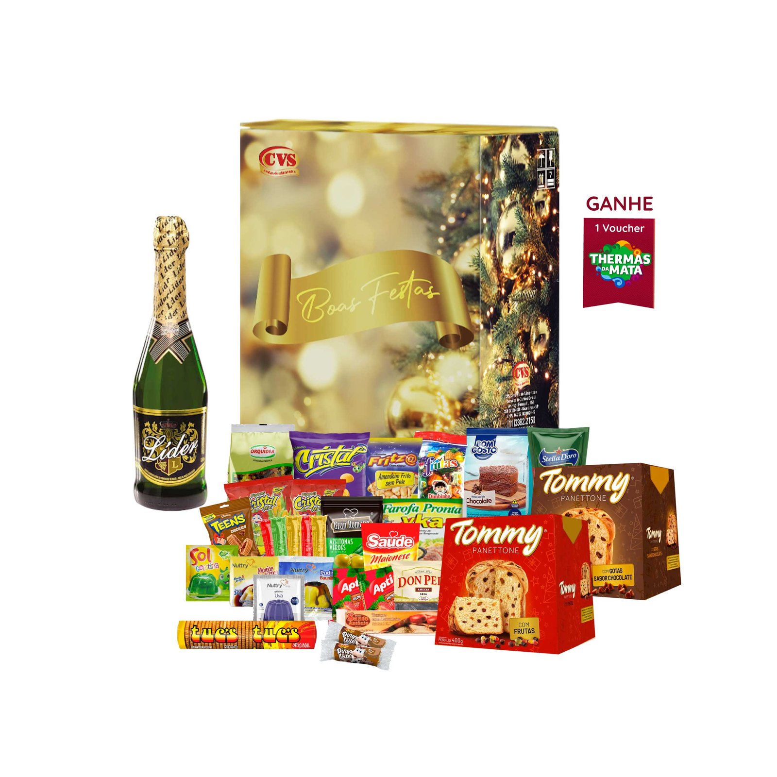 Cesta de Natal Ametista Em caixa de papelão kraft decorada com 24 itens e 31 unidades, incluindo Panetone com frutas 400g, Panetone gotas com sabor chocolate 400g. e mais outros produtos deliciosos. Uma seleção perfeita para celebrar as festas com muito sabor e alegria!